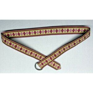 Lilly Pulitzer D Ring Belt Womens M Pink Green Argyle Preppy Canvas 42.5”